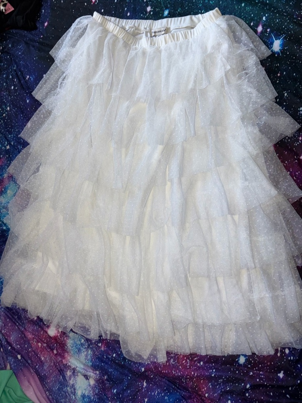 Francesca's Collections White Tiered Tulle Midi Skirt